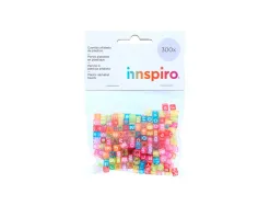 Perle plastique innspiro forme carree 6mm imprimee alphabet blanc coloris transparents pastels assortis