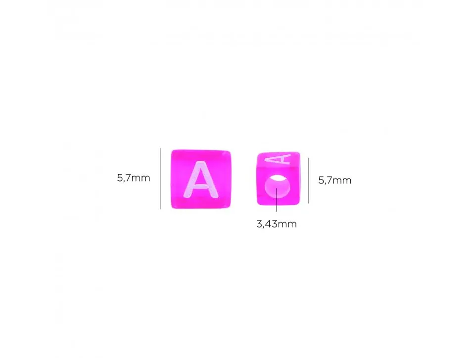 Perle plastique innspiro forme carree 6mm imprimee alphabet blanc coloris transparents pastels assortis