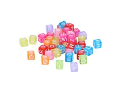 Perle plastique innspiro forme carree 6mm imprimee alphabet blanc coloris transparents pastels assortis