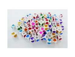 Perle plastique innspiro forme cube 6mm decor coeur coloris assortis bocal de 600 perles