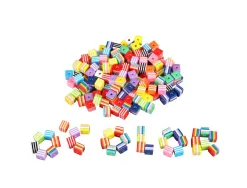 Perle plastique ocolor forme carree a rayures 1cm coloris assortis lot de 200 perles