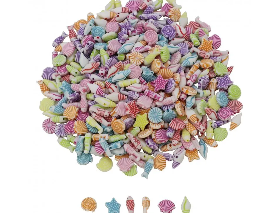 Perle plastique ocolor 15mm motifs ocean assortis coloris assortis lot de 1000 perles