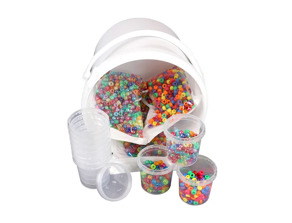 Perles cassis o'color diametre 9mm coloris assortis schoolpack seau 3000 unites + 10 pots vides
