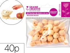 Perles en bois graine creative diametre 15mm sachet 40 pieces