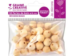 Perles en bois graine creative diametre 15mm sachet 40 pieces