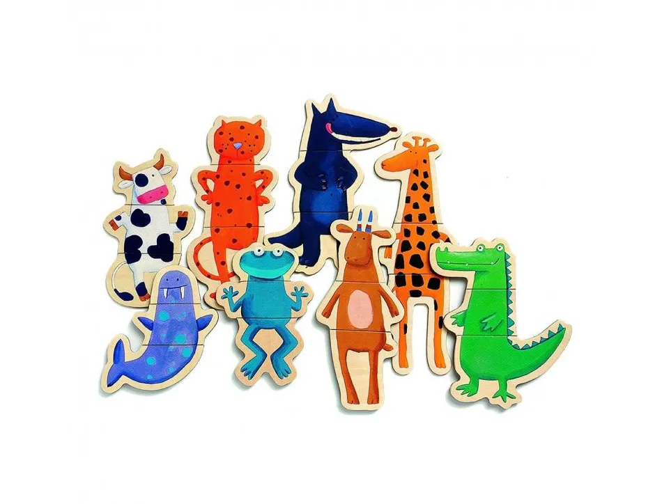 Pieces magnetiques crazy animaux djeco en bois 8 animaux 3 pieces chacun 8 personnages 24 pieces de 3 a