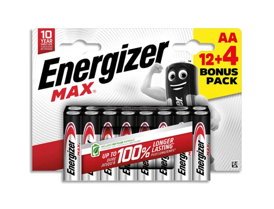 Pile energizer max alcaline lr06 taille aa blister 16 unites