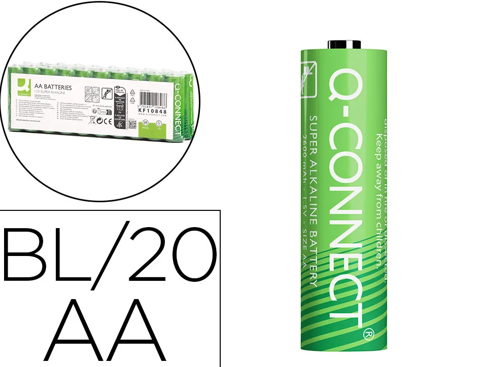 Pile q-connect alcaline aa lr6 capacité 1.5v pack 20 unités