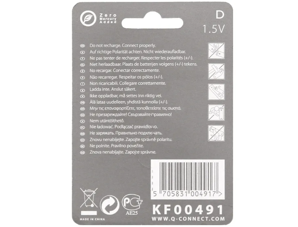Pile q-connect économique capacité 1.5v i.c.e. lr20 taille d blister 2 unités