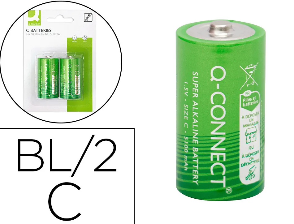 Pile q-connect économique capacité 1.5v i.c.e. lr14 taille c blister 2 unités