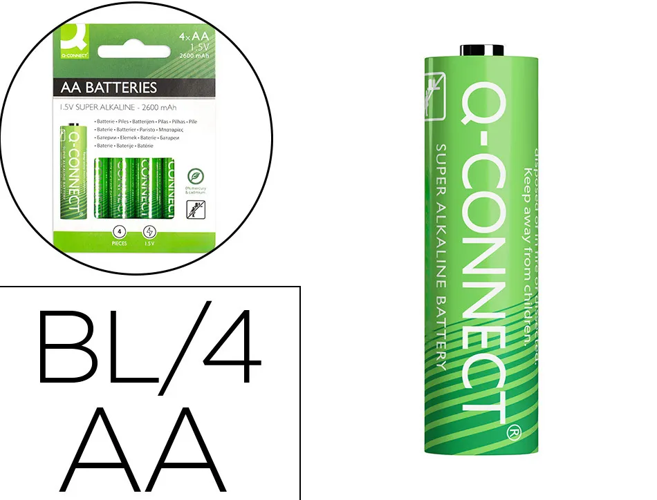 Pile q-connect économique capacité 1.5v i.c.e. lr06 taille aa blister 4 unités