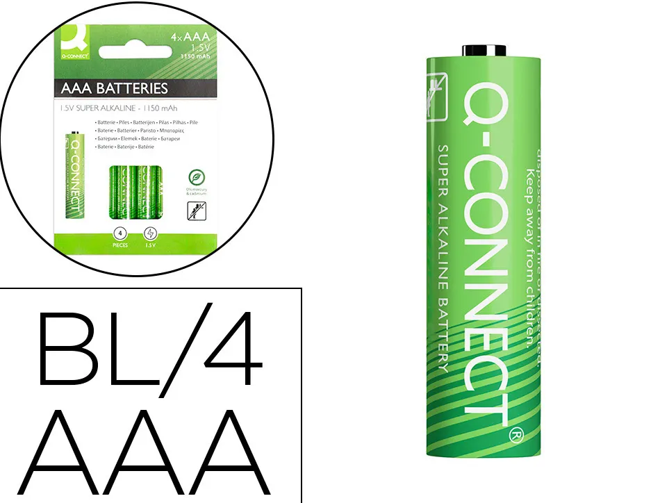Pile q-connect economique capacité 1.5v i.c.e. lr03 taille aaa blister 4 unités