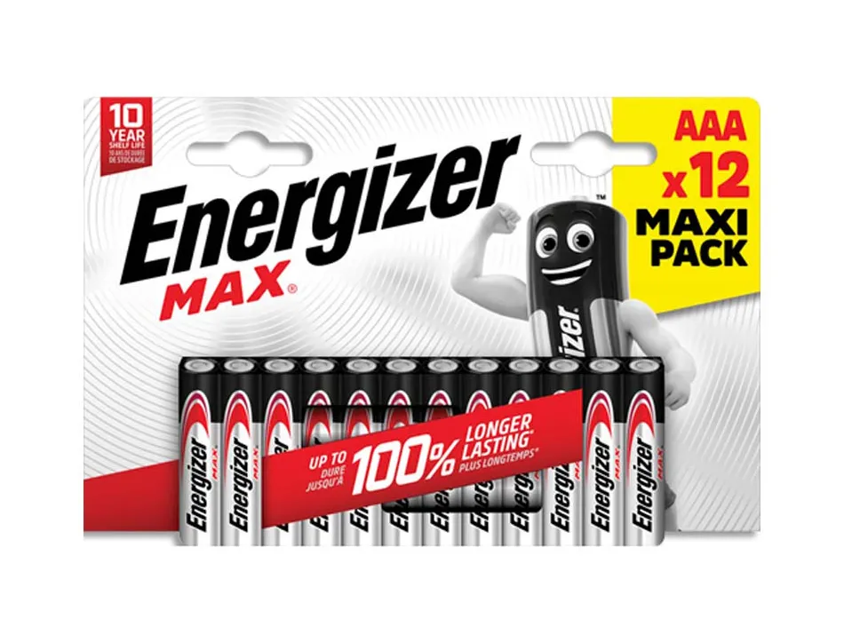 Piles alcalines energizer max lr03 aaa format blister 12 unites
