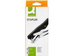 Pince à agrafer q-connect ergonomique 75x25x175mm 25f agrafes 24/6 et 26/6 coloris chromé/noir