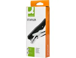 Pince à agrafer q-connect ergonomique 75x25x175mm 25f agrafes 24/6 et 26/6 coloris chromé/noir