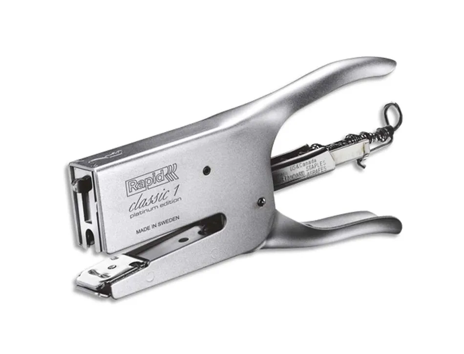 Pince à agrafer rapid classic k1 acier 85x25x182mm agrafes 26/6 ou 2 6/8 capacité 50f 2 6/8 coloris chrome