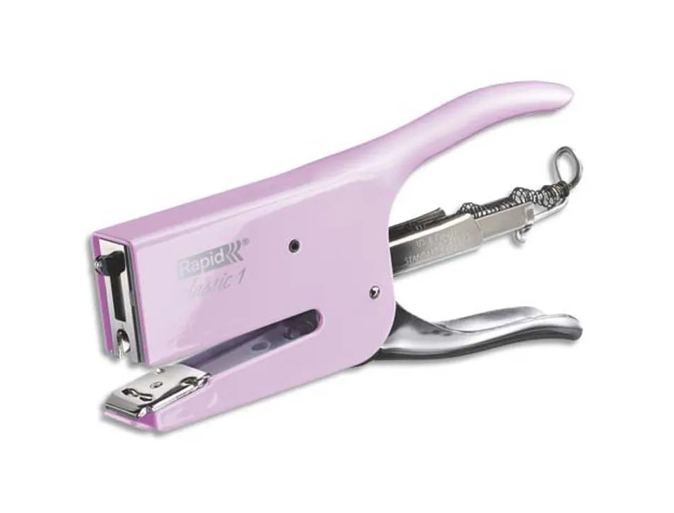 Pince à agrafer rapid k1 retro classic 85x25x182mm 50f agrafes 26/6 strong et 26/8+ superstrong coloris rose