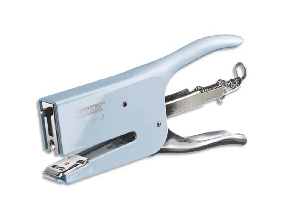 Pince à agrafer rapid k1 retro classic 85x25x182mm 50f agrafes 26/6 strong et 26/8+ superstrong bleu clair
