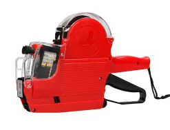 Pince à étiqueter q-connect 2 lignes 10 chiffres/ligne 250x165x50mm 520g coloris rouge rouleau encreur non inclus