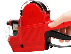 Pince à étiqueter q-connect 2 lignes 10 chiffres/ligne 250x165x50mm 520g coloris rouge rouleau encreur non inclus
