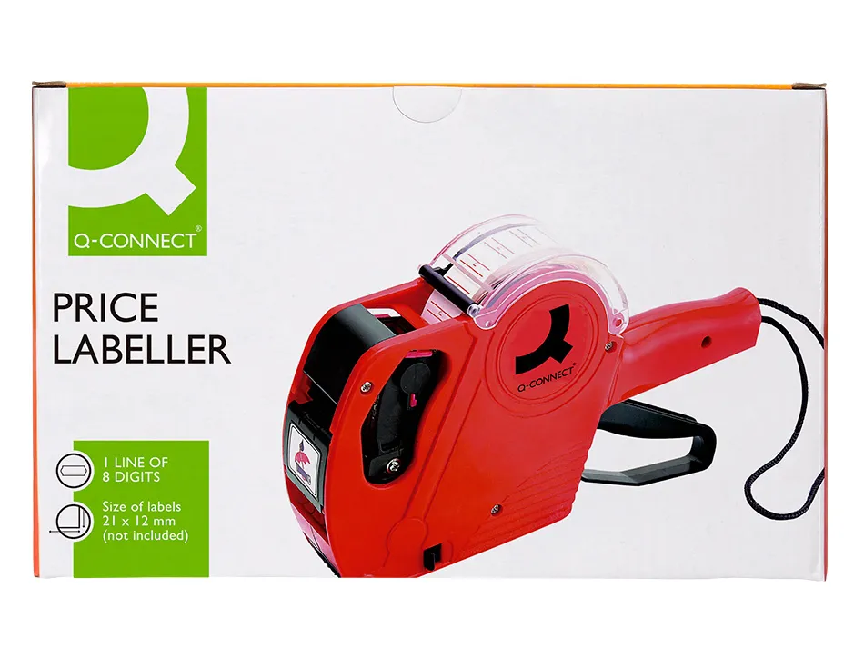 Pince à étiqueter q-connect 1 ligne 8 caractères 225x135x40mm 300g coloris rouge rouleau encreur non inclus
