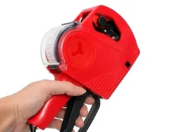 Pince à étiqueter q-connect 1 ligne 8 caractères 225x135x40mm 300g coloris rouge rouleau encreur non inclus