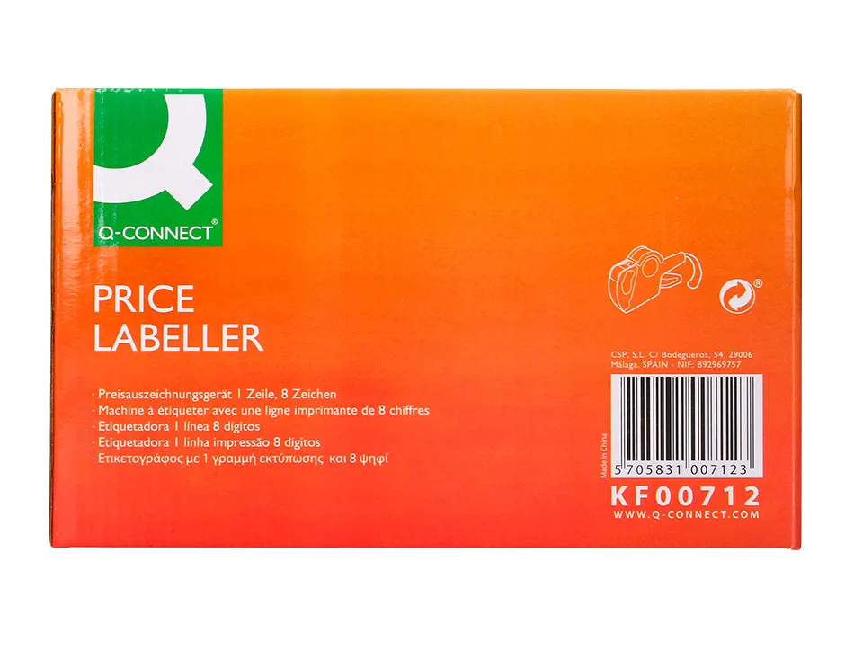 Pince à étiqueter q-connect 1 ligne 8 caractères 225x135x40mm 300g coloris rouge rouleau encreur non inclus