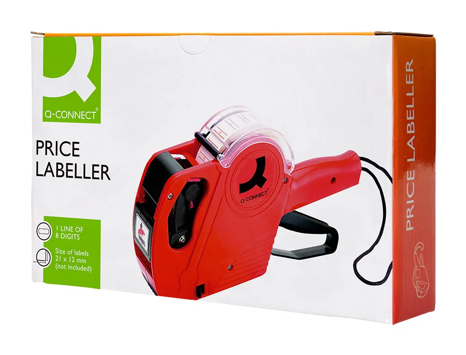 Pince à étiqueter q-connect 1 ligne 8 caractères 225x135x40mm 300g coloris rouge rouleau encreur non inclus