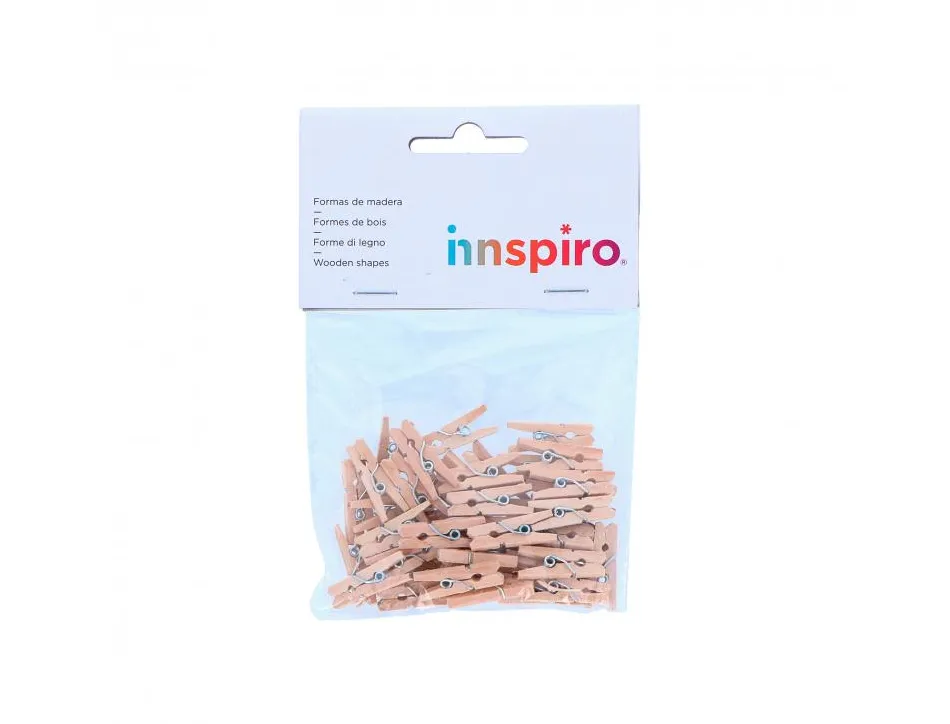 Pince a linge bois innspiro mini 3cm coloris naturel lot de 45