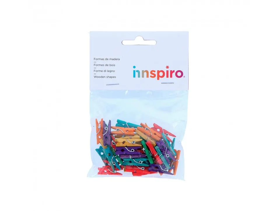 Pince a linge bois innspiro mini 3cm 6 coloris assortis lot de 45