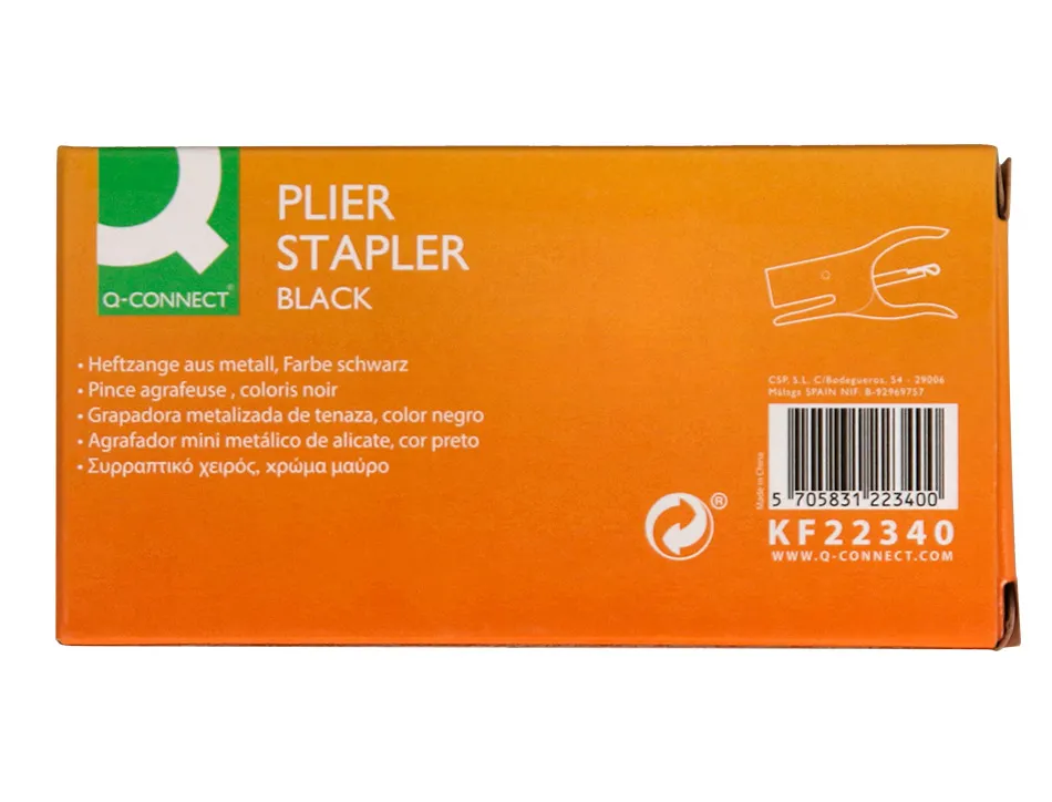 Pince agrafeuse q-connect métal agrafes n.10 résistance capacité agrafage 12f coloris noir