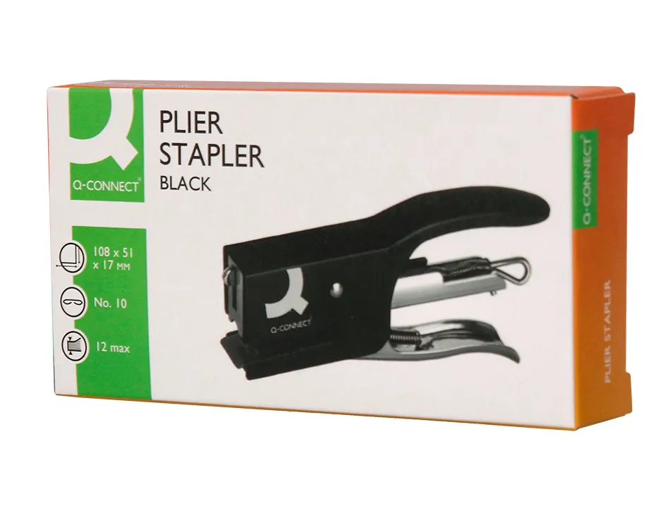 Pince agrafeuse q-connect métal agrafes n.10 résistance capacité agrafage 12f coloris noir