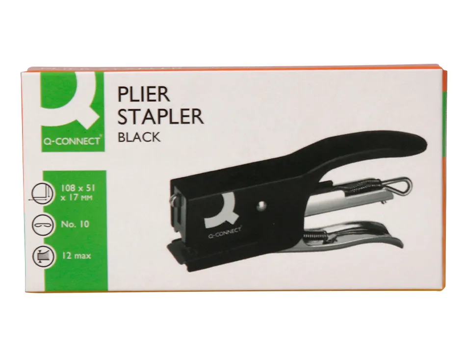 Pince agrafeuse q-connect métal agrafes n.10 résistance capacité agrafage 12f coloris noir