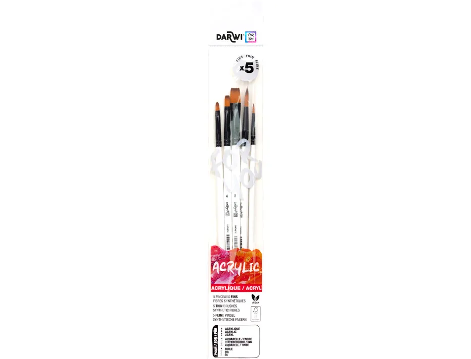 Pinceau darwi for you acrylic fin poils souples synthetiques set 5 unites