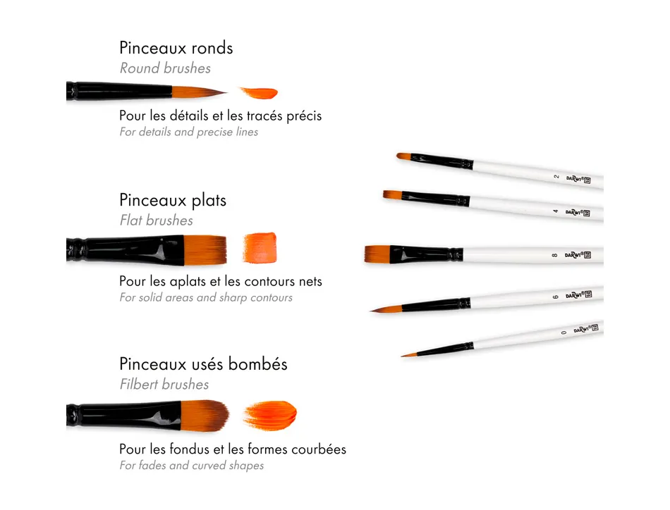 Pinceau darwi for you acrylic fin poils souples synthetiques set 5 unites