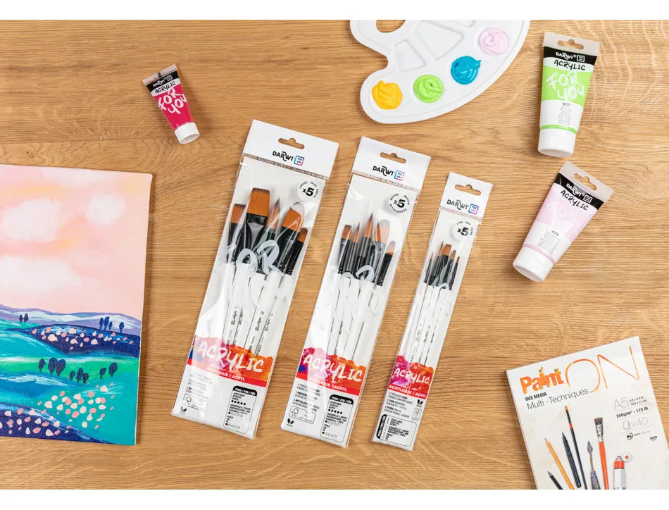 Pinceau darwi for you acrylic fin poils souples synthetiques set 5 unites