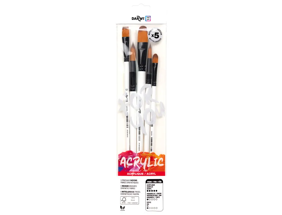 Pinceau darwi for you acrylic moyen poils souples synthetiques set 5 unites