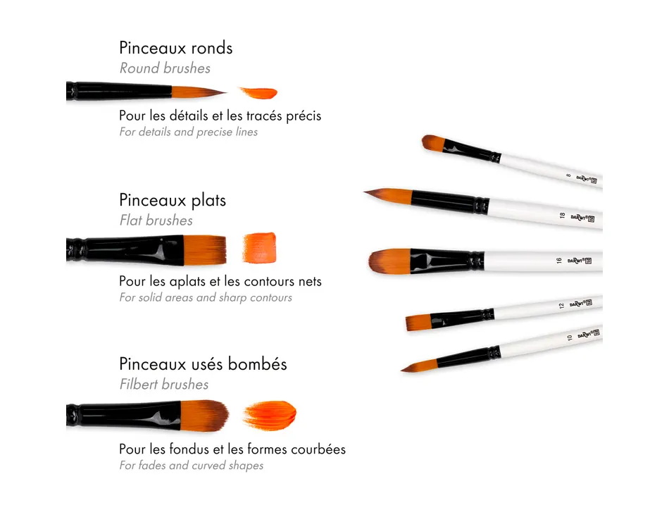 Pinceau darwi for you acrylic moyen poils souples synthetiques set 5 unites