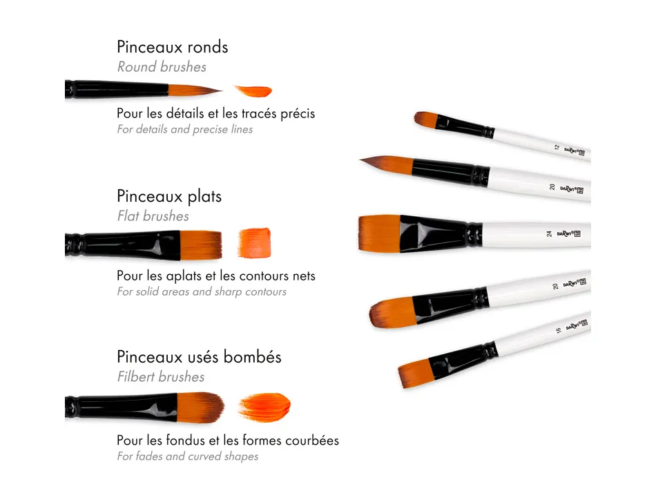 Pinceau darwi for you acrylic large poils souples synthetiques set 5 unites