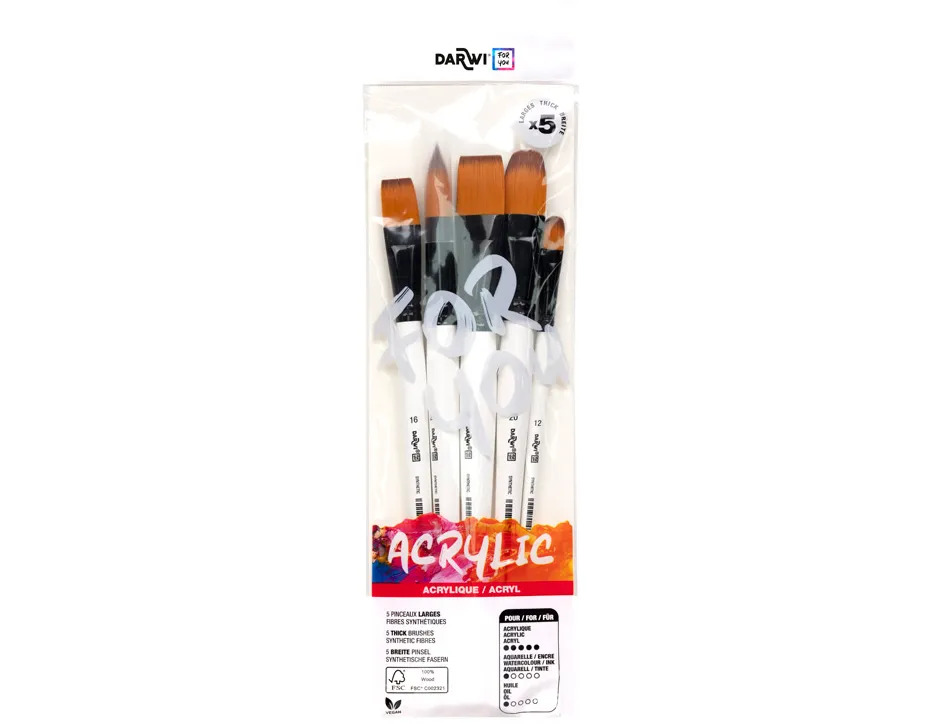 Pinceau darwi for you acrylic large poils souples synthetiques set 5 unites