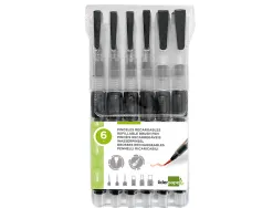 Pinceau liderpapel rechargeable pointes tailles assorties set 6 unites