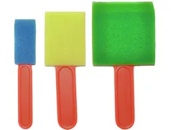 Pinceau mousse pinselfabrik plat 25mm 50mm 75mm coloris assortis bleu jaune vert sachet 3 unités