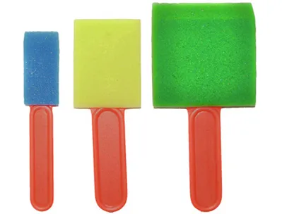 Pinceau mousse pinselfabrik plat 25mm 50mm 75mm coloris assortis bleu jaune vert sachet 3 unités