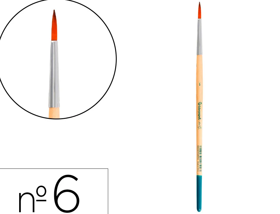 Pinceau pour peinture acrylique et aquarelle liderpapel n 6 pointe ronde en poils synthetiques