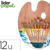 Pinceaux liderpapel poil synth tique pack de 12 unites avec pointes et tailles assorties + palette en bois