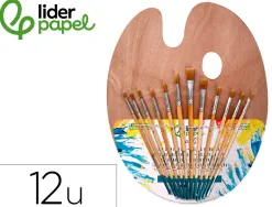 Pinceaux liderpapel poil synth tique pack de 12 unites avec pointes et tailles assorties + palette en bois