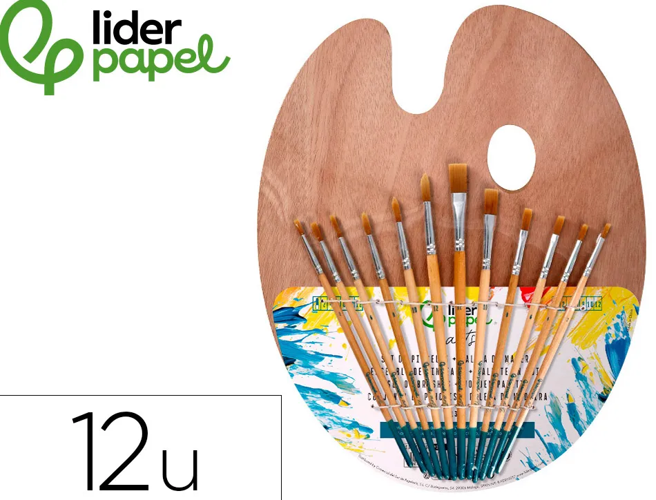 Pinceaux liderpapel poil synth tique pack de 12 unites avec pointes et tailles assorties + palette en bois