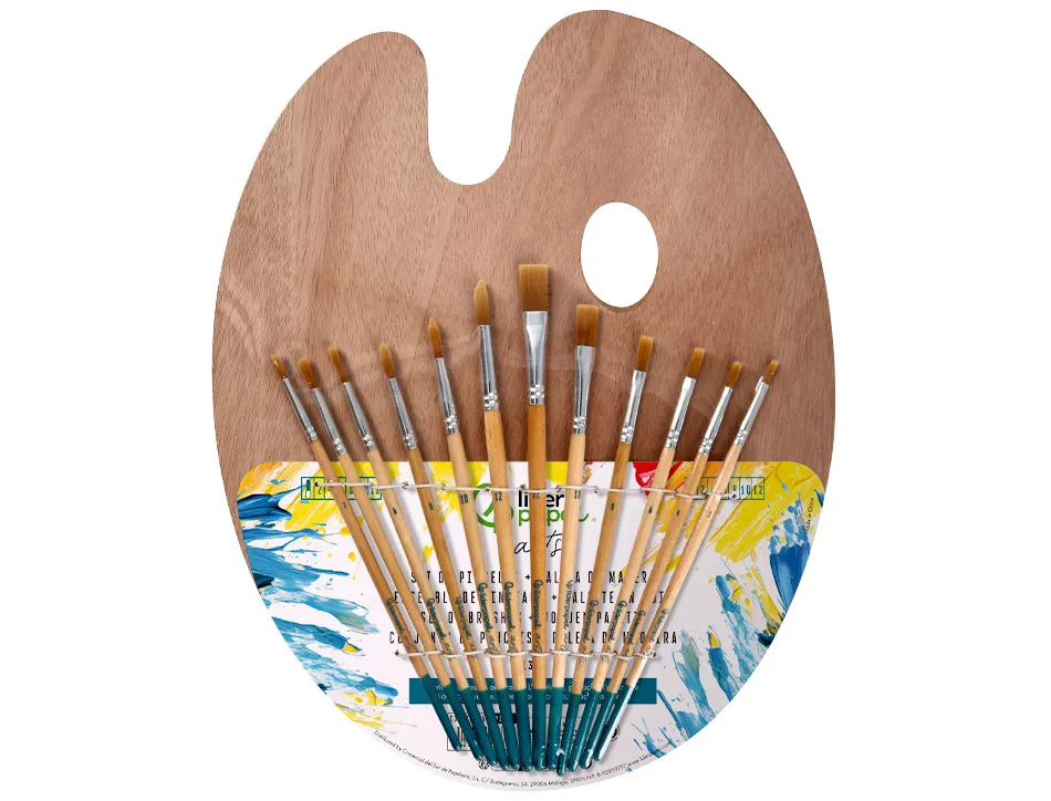 Pinceaux liderpapel poil synth tique pack de 12 unites avec pointes et tailles assorties + palette en bois