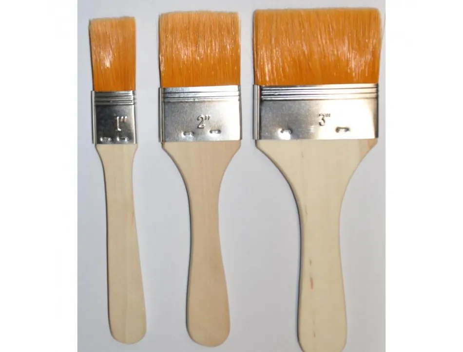Pinceaux plats larges soie blanche manche en bois set de 3 pinceaux largeur 20 30 et 40 mm