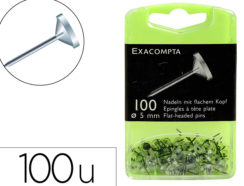 Épingle exacompta tête plate acier nickelé diamètre 5mm hauteur 14mm cristal boîte distributrice 100 unités